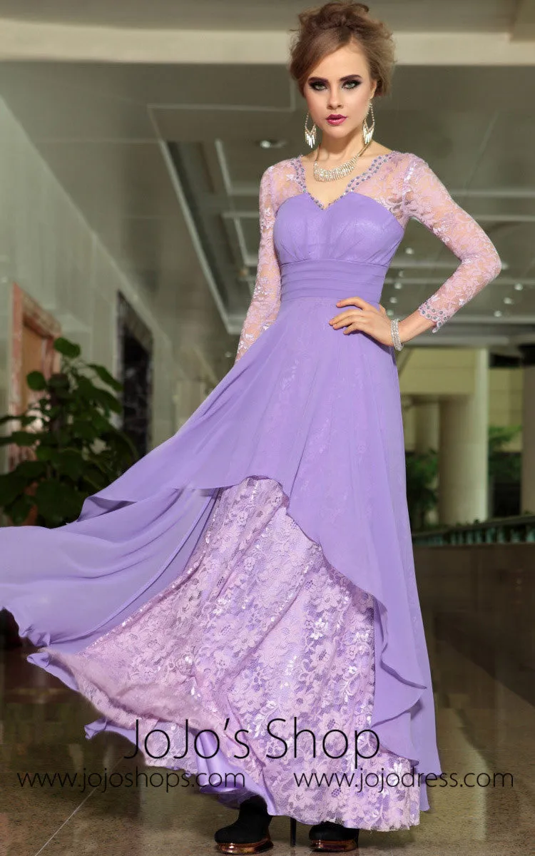 Grecian Purple Long Sleeves Formal V Neck Prom Evening Cocktail Dress DQ830879