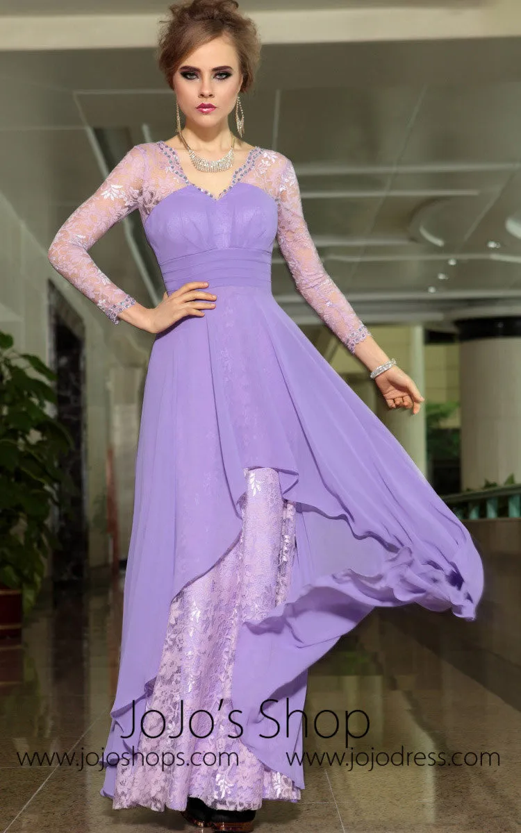 Grecian Purple Long Sleeves Formal V Neck Prom Evening Cocktail Dress DQ830879