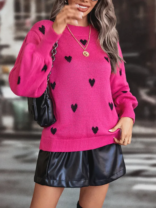 Heart Pattern Woolen Long Sleeve Sweater