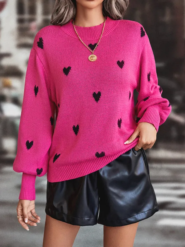 Heart Pattern Woolen Long Sleeve Sweater