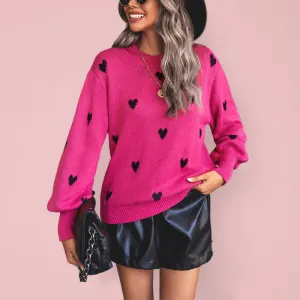 Heart Pattern Woolen Long Sleeve Sweater