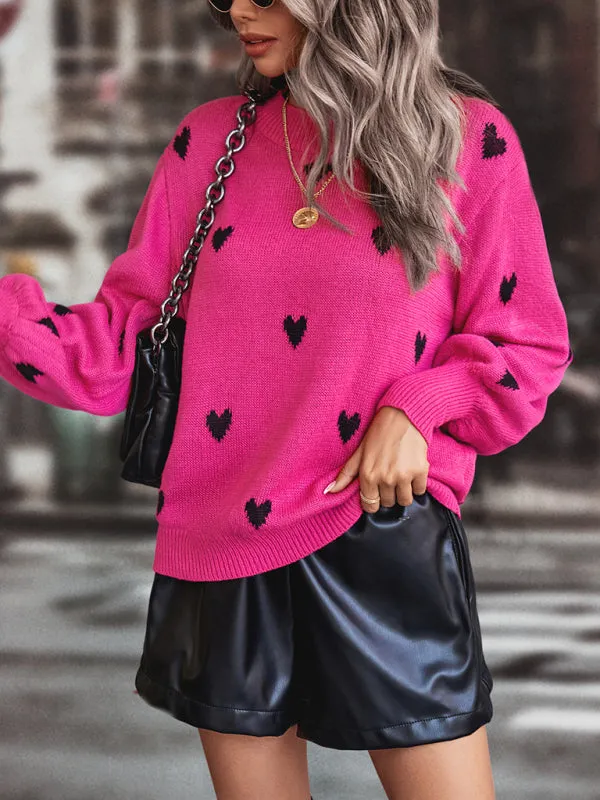 Heart Pattern Woolen Long Sleeve Sweater