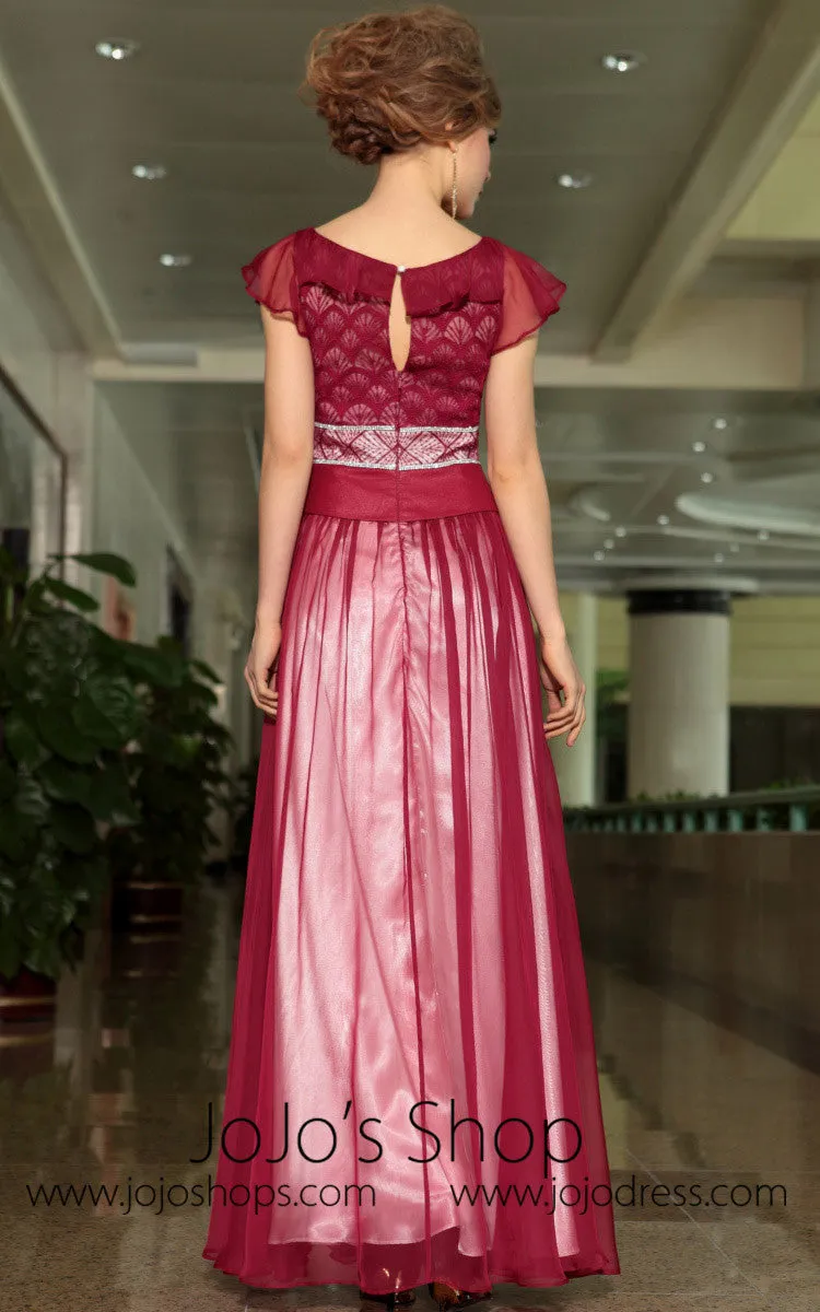 Modest Red Jewel Neck Short Sleeves Formal Prom Evening Cocktail Dress DQ830887