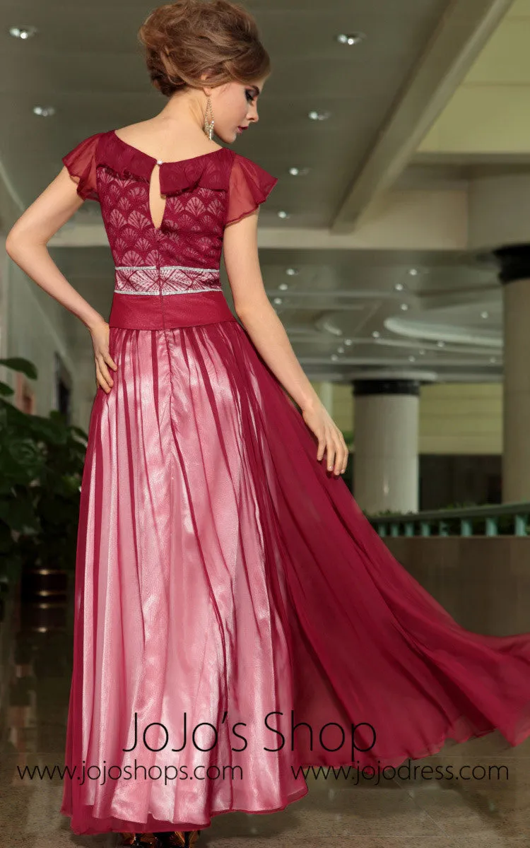 Modest Red Jewel Neck Short Sleeves Formal Prom Evening Cocktail Dress DQ830887