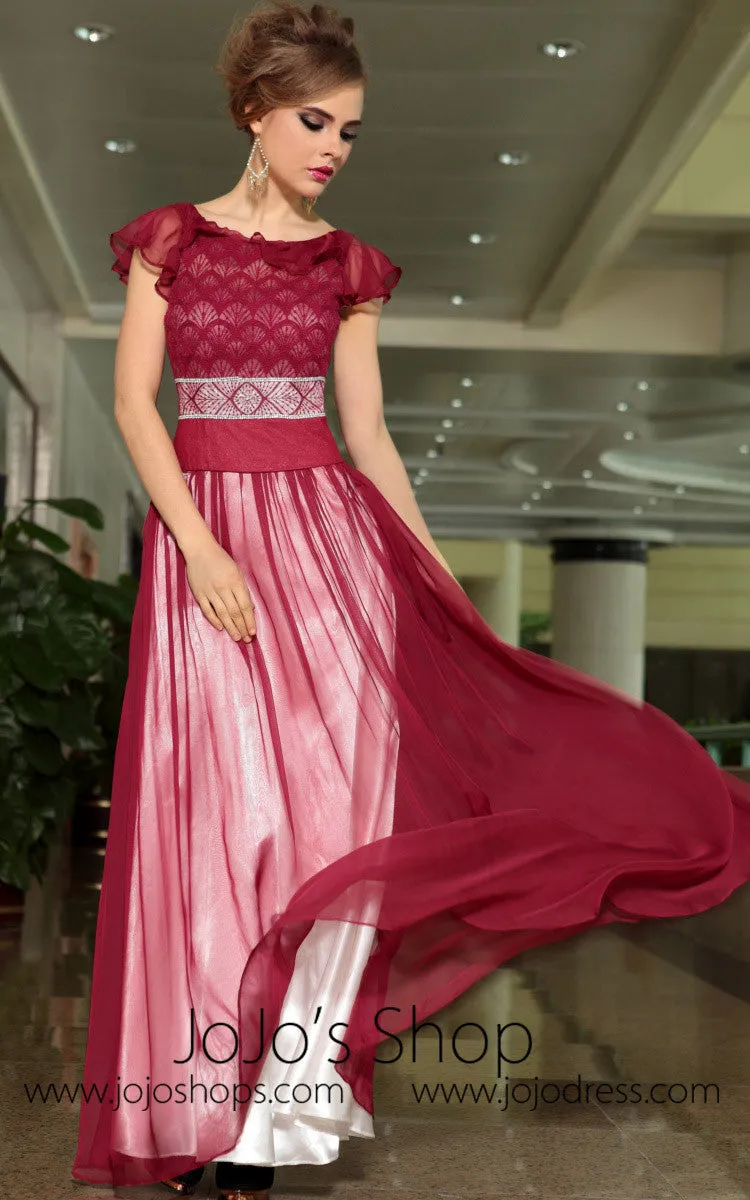 Modest Red Jewel Neck Short Sleeves Formal Prom Evening Cocktail Dress DQ830887