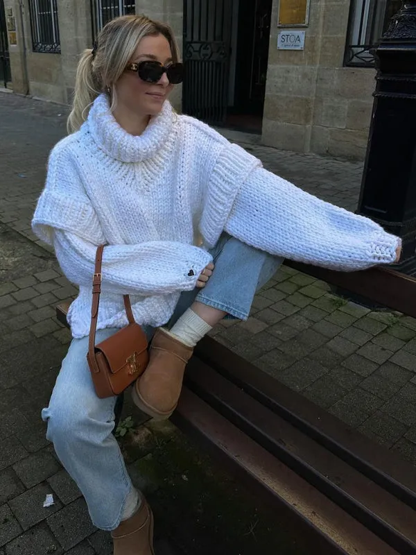 New women's Sweater Pullover Fluffy Long Sleeve Turtleneck Sweater