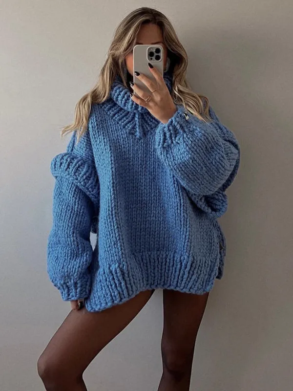 New women's Sweater Pullover Fluffy Long Sleeve Turtleneck Sweater