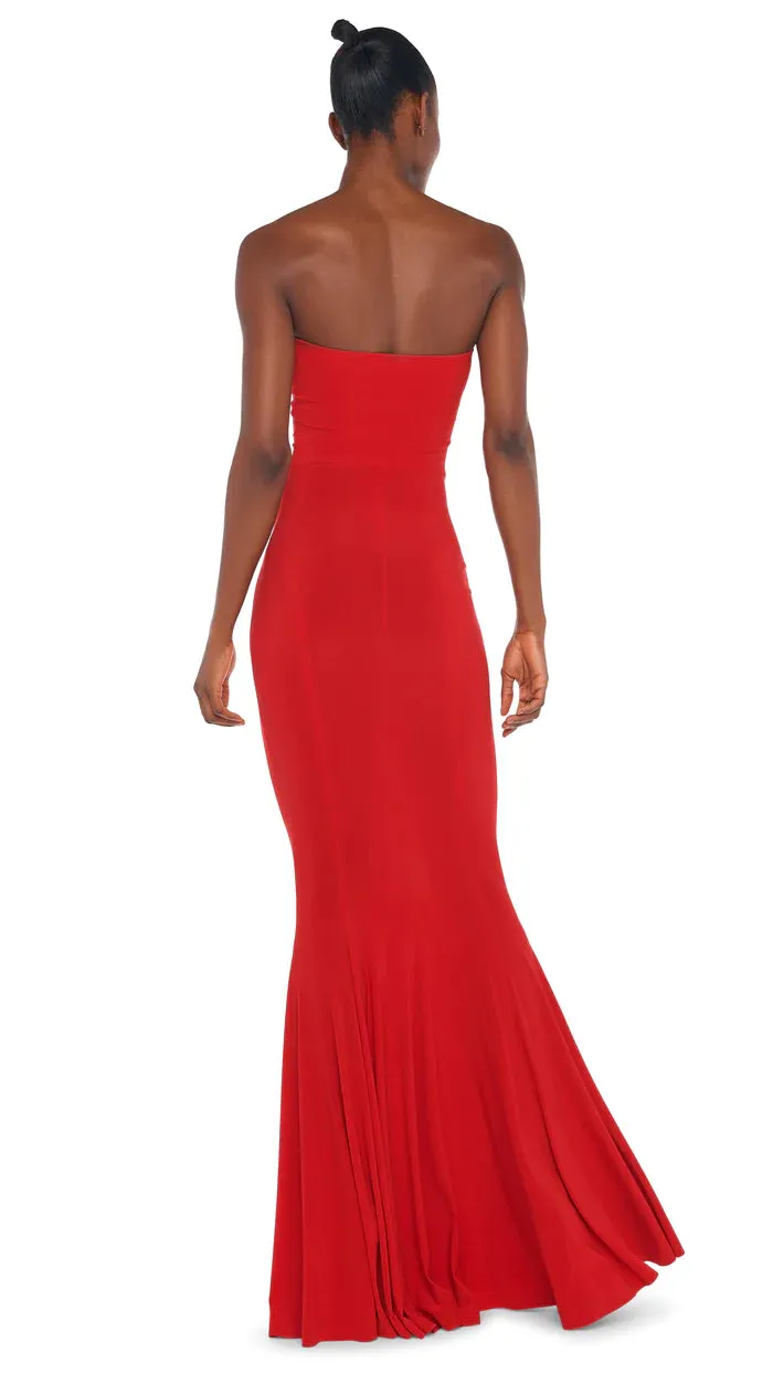 Norma Kamali strapless gown tiger red tiger