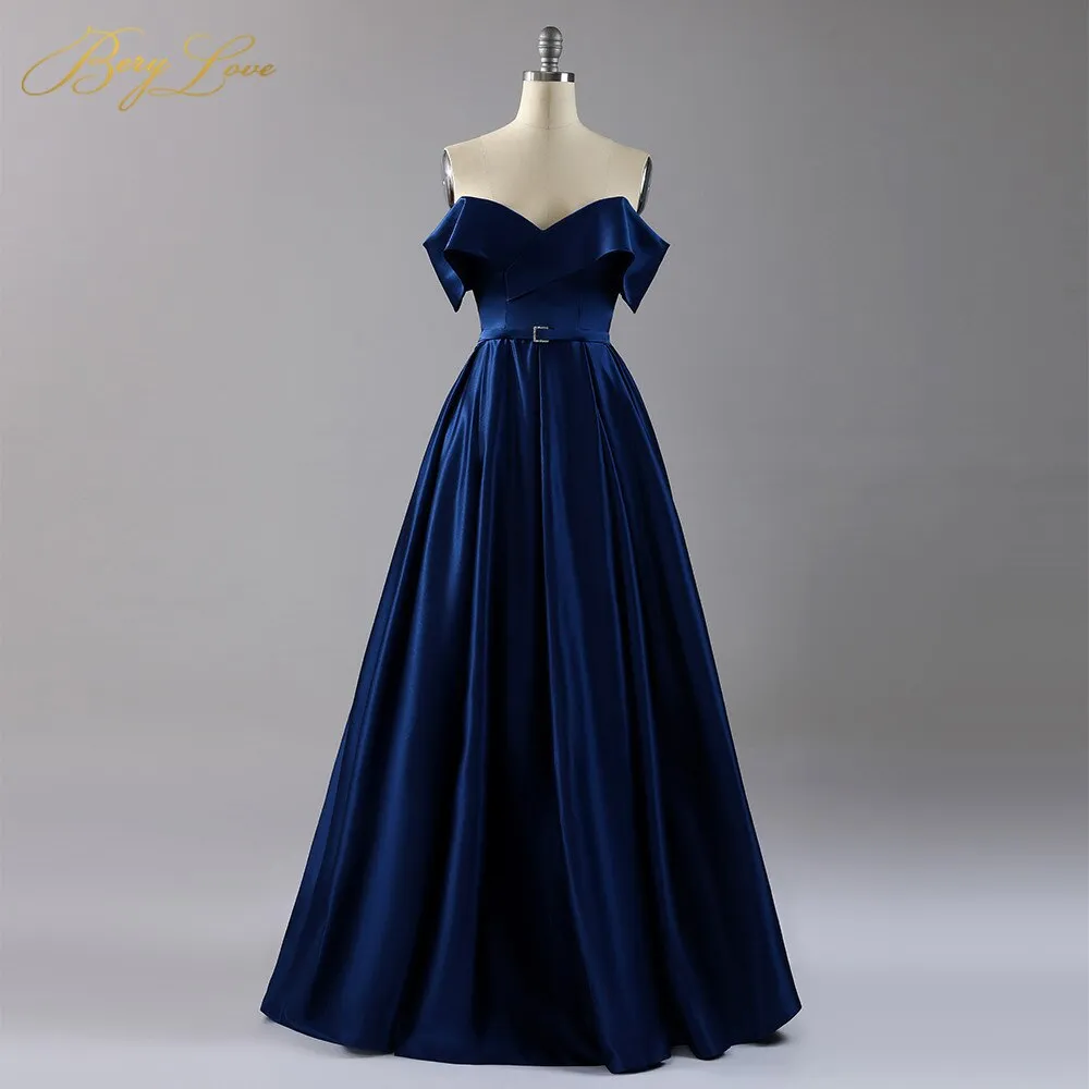 Off Shoulder Satin Evening Dresses Long Sexy High Slit Evening Gown Elegant High Waist Prom Dress Robe De Soiree