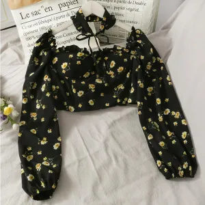 Short cropped chiffon shirt with sweet print ears