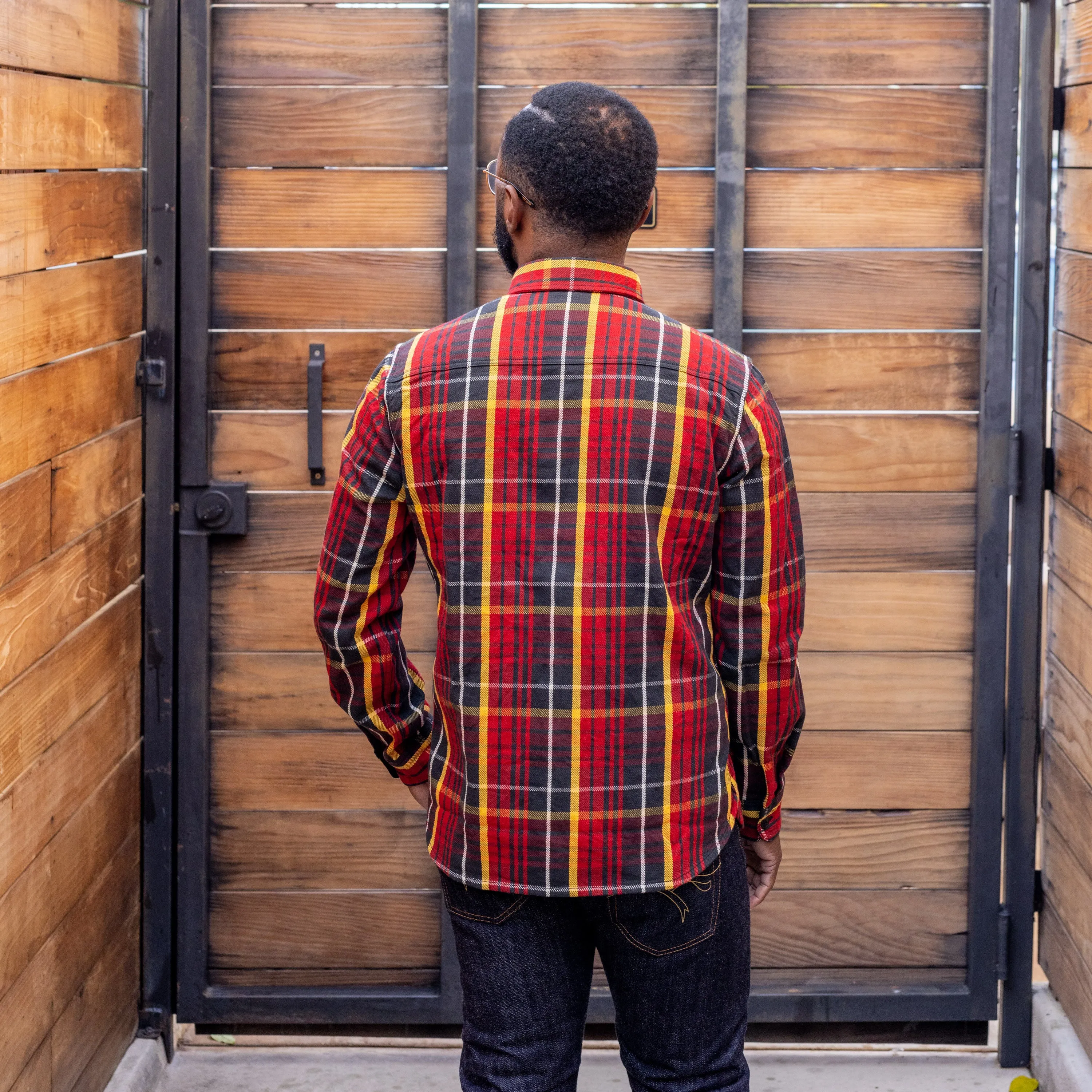 The Flat Head FN-SNR-004L Check Nel Shirt Red/ Black FINAL SALE