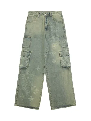 Thesupermade Cross Jacquard Multi Pocket Cargo Jeans