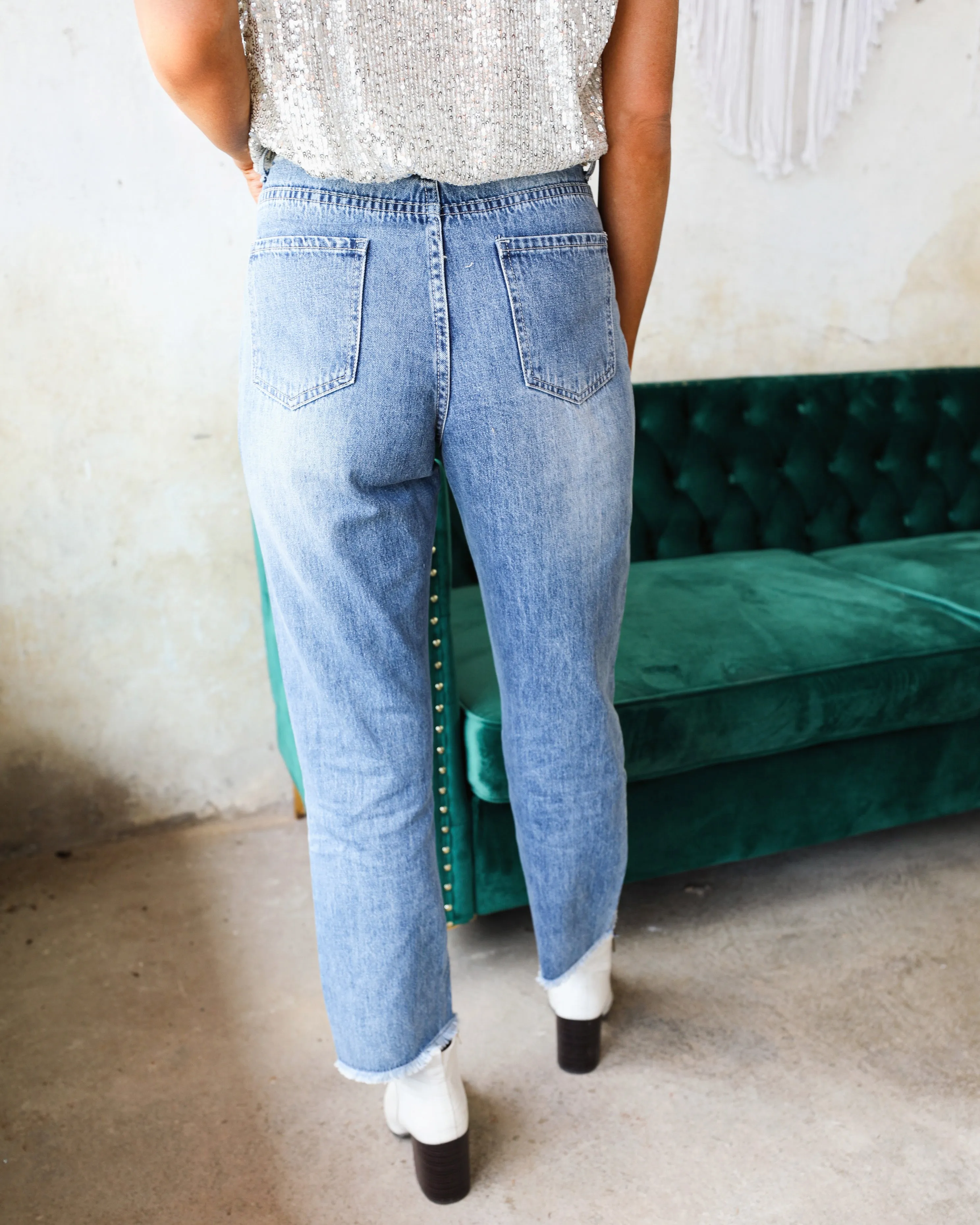 Vintage Blue Leopard High Waist Washed Jeans