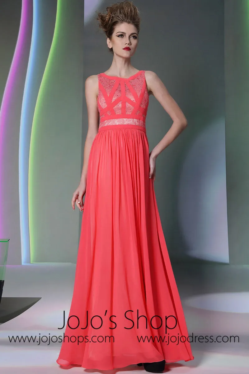 Watermelon Red Jewel Neck Formal Prom Evening Dress DQ830955