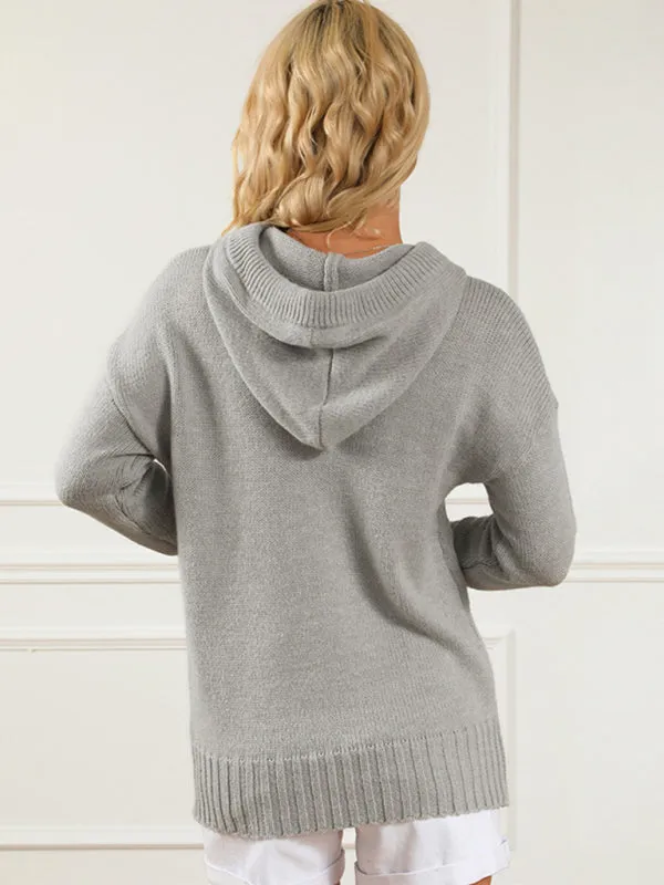 Women's mid-length loose drawstring pocket loose sweater