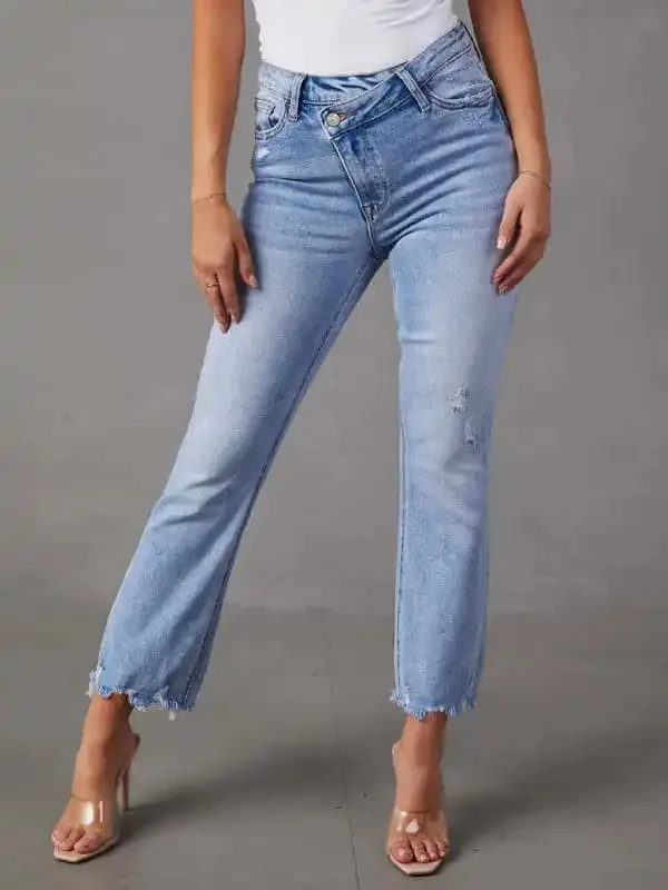 Women’s plain distressed light colored casual jeans