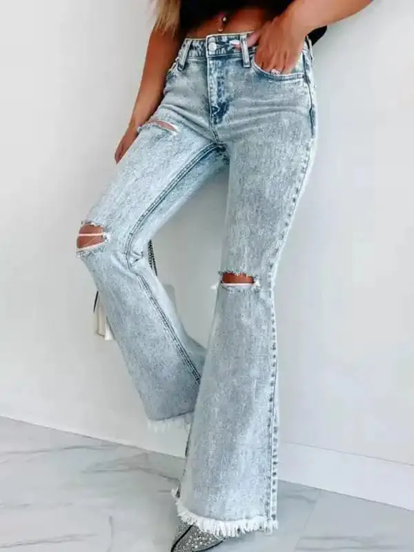 Women’s Ripped Jeans Micro-Boom Washed High Waist Pants