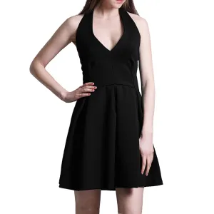 Womens Skater Dress Lotus Leaf Edge Mini Tops Size S M L BLACK