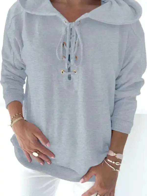 Women’s Solid Color Lace Up Long Sleeve Hoodie