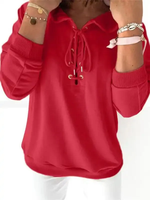 Women’s Solid Color Lace Up Long Sleeve Hoodie