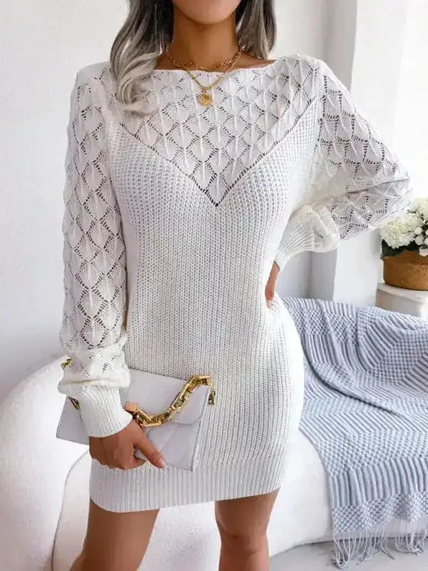 Women’s Solid Color Long Sleeve Cable Knit Sweater Mini dress