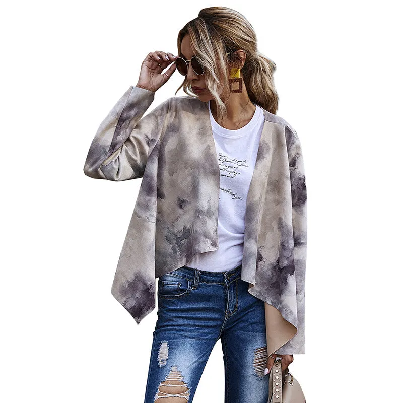 Women's Tie dye Suede Printed Long Sleeve Blazer